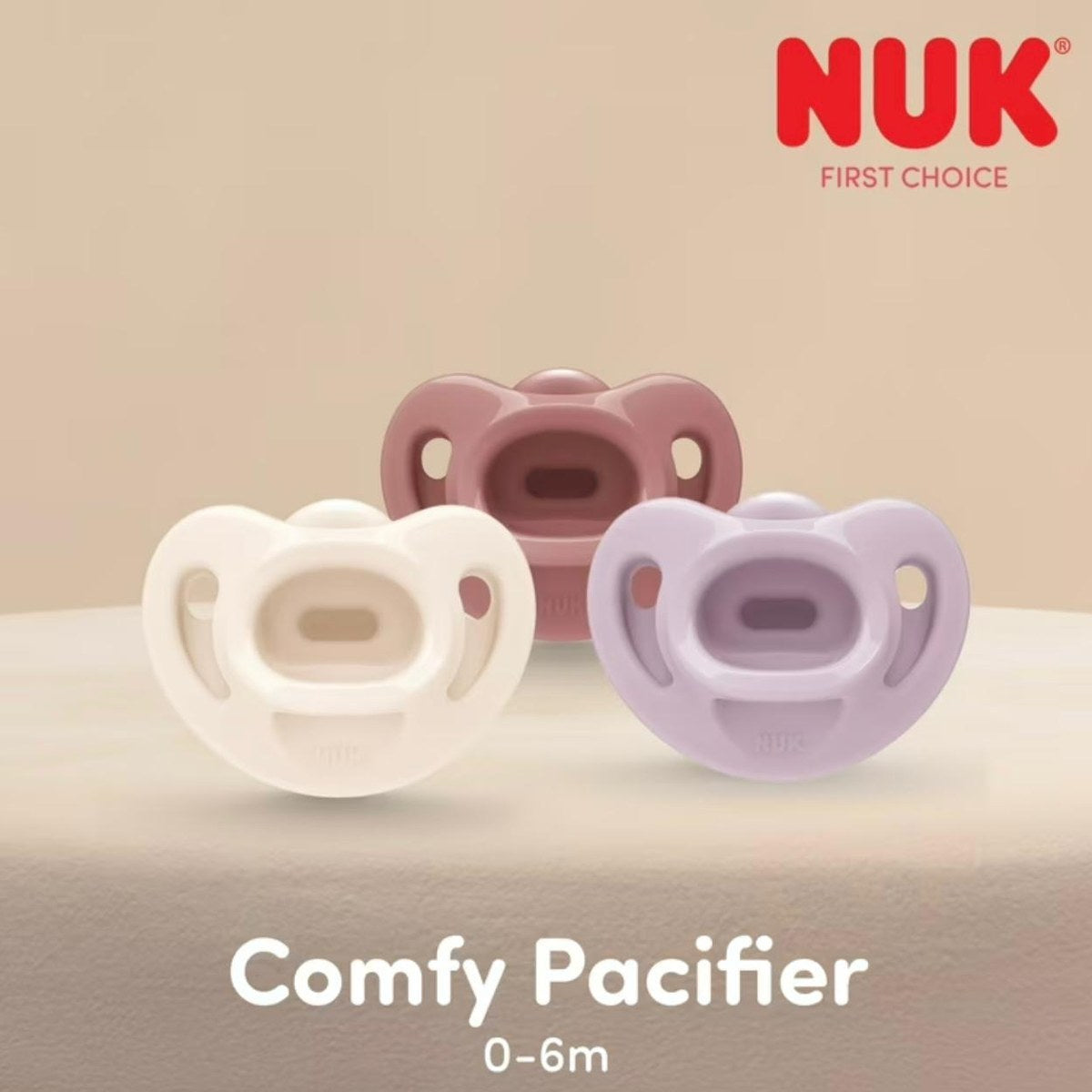NUK Comfy Pacifier 0–6m, 3-pack — Lavender, Cream & Mauve