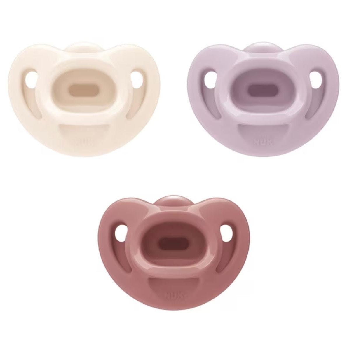 NUK Comfy Pacifier 0–6m, 3-pack — Lavender, Cream & Mauve