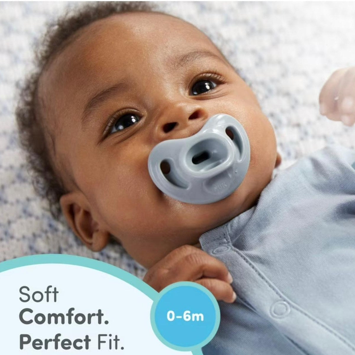NUK Comfy Pacifier 0–6m, 3-pack — Blue-Grey, Cream & Rust