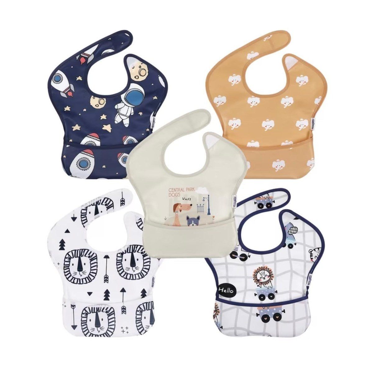 Waterproof Bibs with Food Pocket