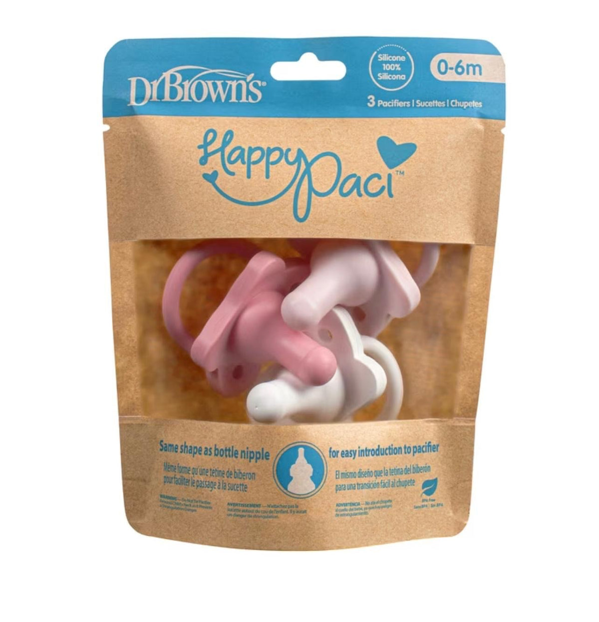 Dr. Brown's HappyPaci 3-pack — Pink, Light Pink & White