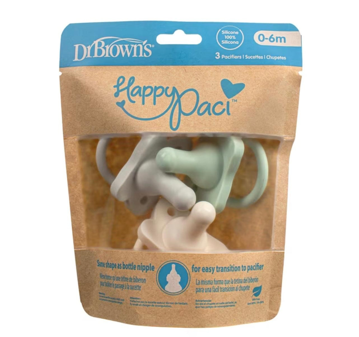 Dr. Brown's HappyPaci 3-pack — Green, Grey & Ecru